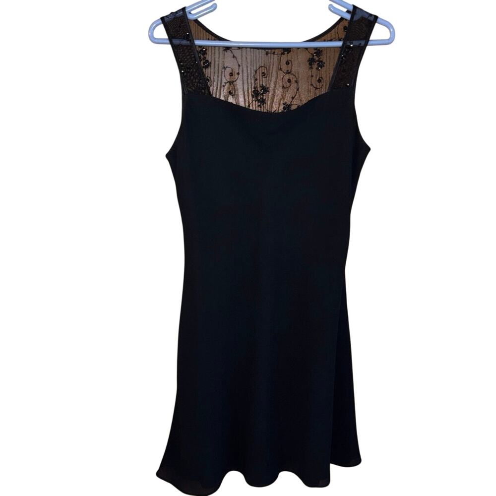 Vintage 90’s Zum Zum black flowy mini dress with sheer lace sequin back (11/12)